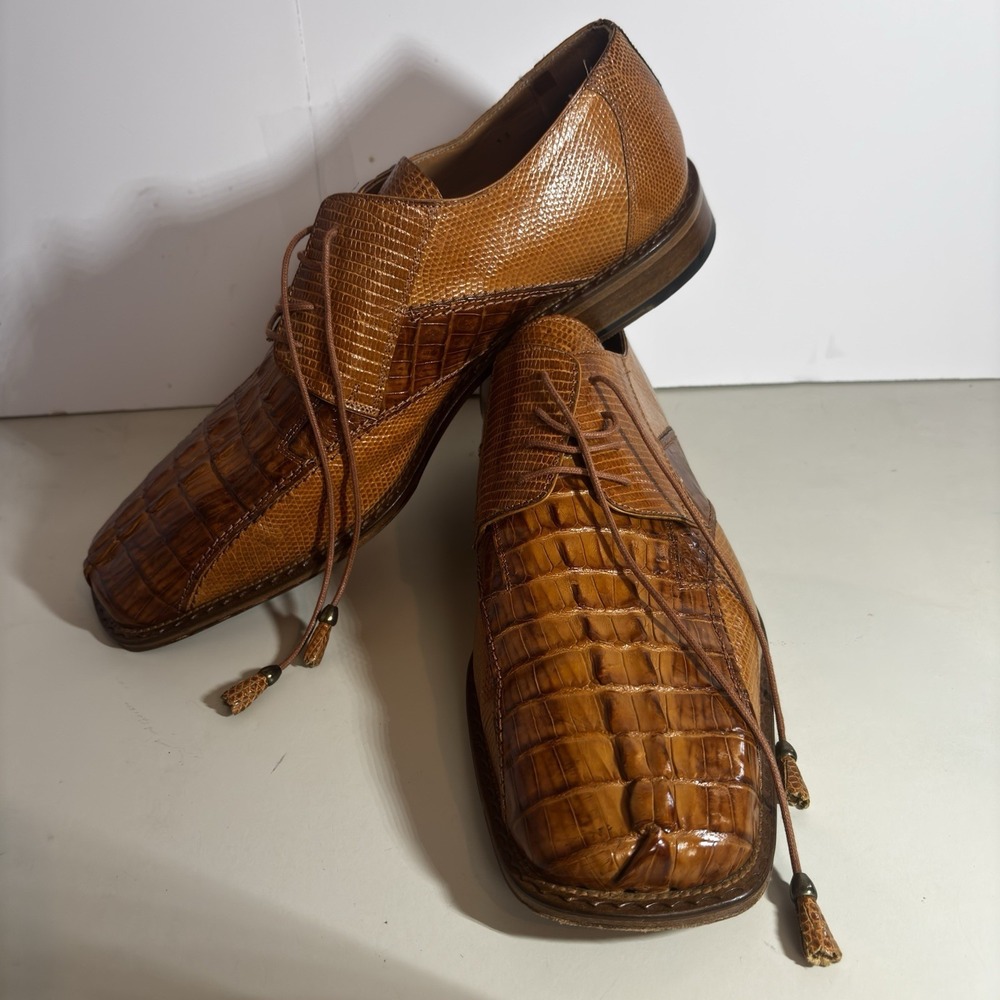 Slick Exotica Hornback Crocodile Shoes Mens 13 Brown Lizard Leather Tassel Italy